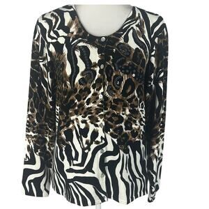 Animal Print Cardigan Sequins Mother of Pear Buttons PL Edgy Dopamine Pierri